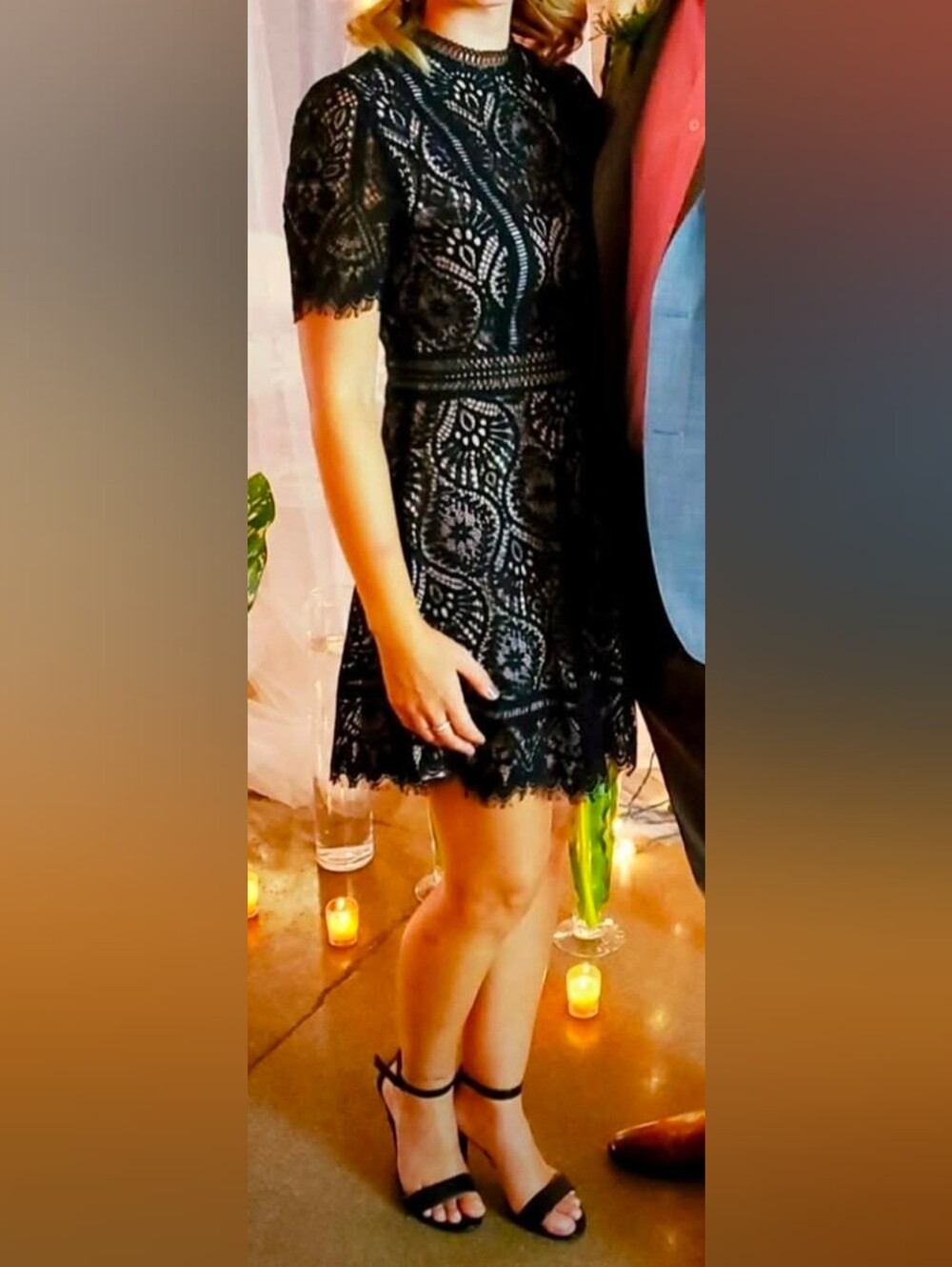 BB Dakota Black Lace Dress with Nude Lining - Like NEW!